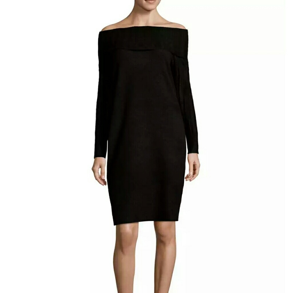 NWT SOLUTIONS BLACK LONG COWL NECK SWEATER DRESS